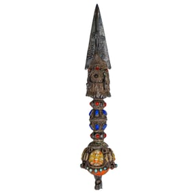 Antique Ceremonial Tibetan Silver & Precious Stones Dagger