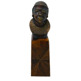 African Bronze Bust with Base