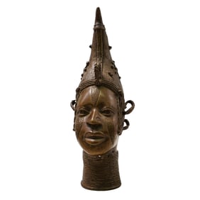 African Benin Queen Ceremonial Bronze Head Statue