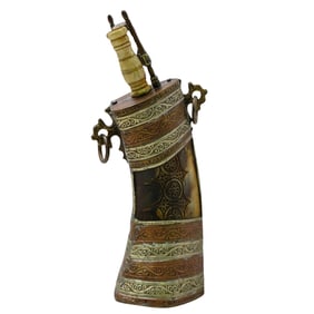 Antique Gunpowder Case Flask Carved from Horn