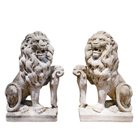 Pair of Stone Guardian Lion Statues
