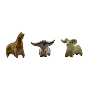 (3 pcs) Mid-century Scandinavian Stoneware Glazed Animals