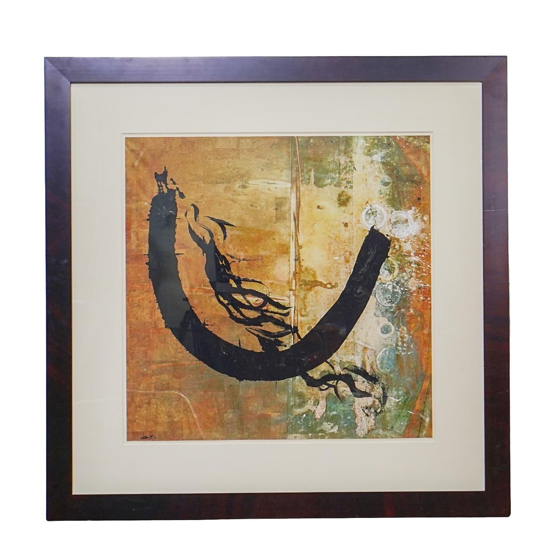 Jamali (Pakistani, B. 1947) Signed Lithograph: Jamali (Pakistani, B. 1947) Signed Lithograph2003, USAJamali (Pakistani, B. 1947) Lithograph, depicting a central black brush stroke sweeping across a textured, aged, earthy toned background. Signed a