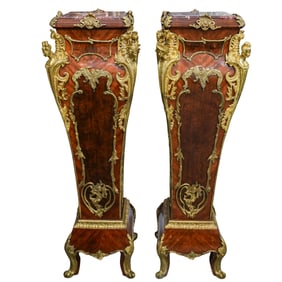 Pair Of Louis XV Style Bronze Wood and Marble Pedestals