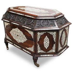 Antique Anglo Indian Vizagapatam Inlaid Wooden Chest