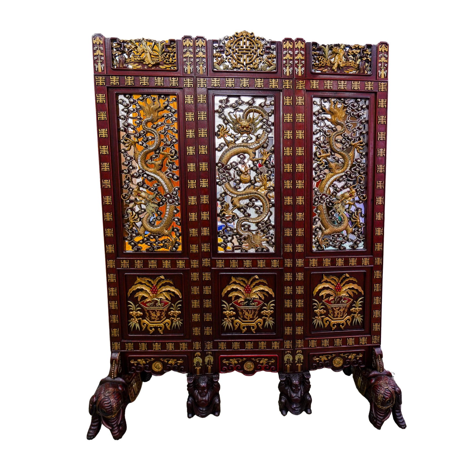 Large Chinese Carved Hardwood Screen (1 of 10)