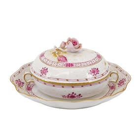 Herend "Waldstein Rose" Porcelain Covered Tureen and Under-plate