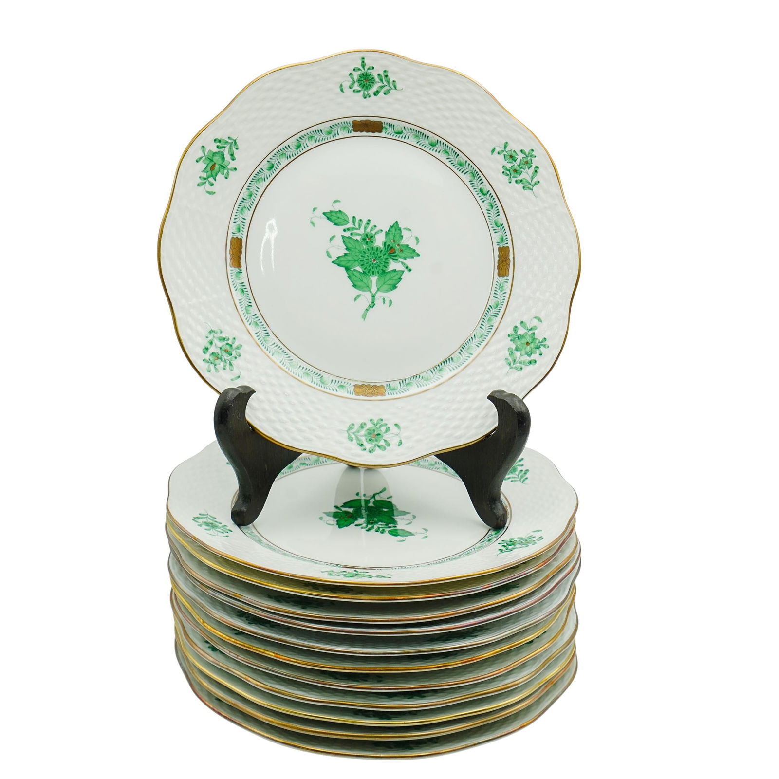 (12 Pcs) Herend "Chinese Bouquet Apponyi Green" Salad Plates (1 of 5)