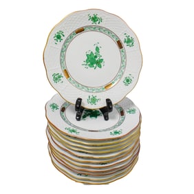 (12 Pcs) Herend "Chinese Bouquet Apponyi Green" Butter Plates