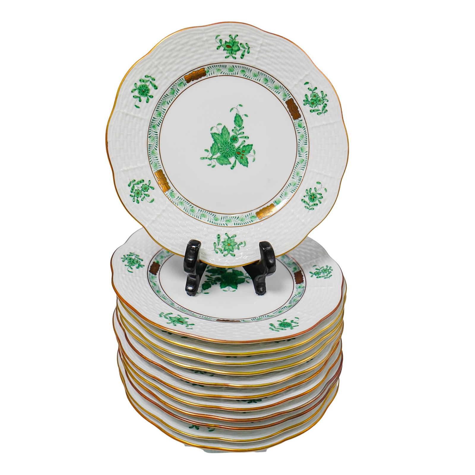 (12 Pcs) Herend "Chinese Bouquet Apponyi Green" Butter Plates (1 of 5)