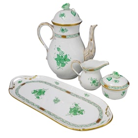 (4 Pcs) Herend Porcelain "Chinese Bouquet Apponyi Green" Tea Pot Collection