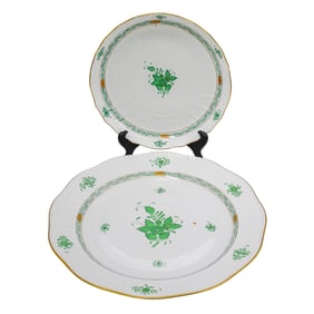 (2 Pcs) Herend "Chinese Bouquet Apponyi Green" Large Serving Plates