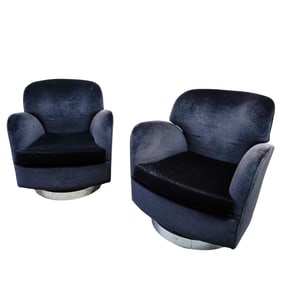 Thayer Coggin Navy Blue Swivel Chairs