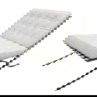 Style of Ludwig Mies Van Der Rohe "Barcelona" Chair: Style of Ludwig Mies Van Der Rohe "Barcelona" ChairMid 20th century, AmericanWhite leather and chrome chair in the style of Ludwig Mies Van Der Rohe "Barcelona" chair, originally presented in 1929 at