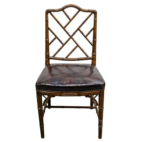 Chinese Chippendale Style Wood & Leather Chair