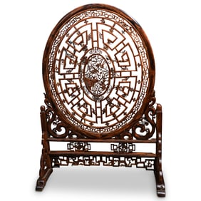 Large Antique Chinese Carved Wood Lattice Screen