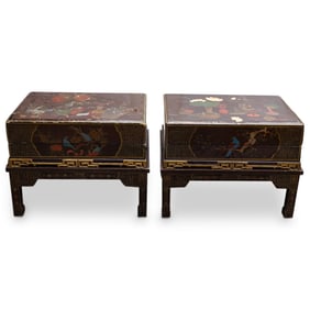 (2 Pcs) Antique Chinese Lacquered Wooden Chests