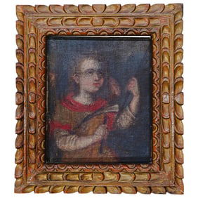 Antique Cuzco School Archangel Oil on Canvas