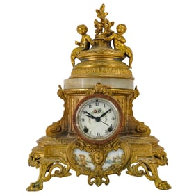 Antique French Gilded Spelter Mantel Clock