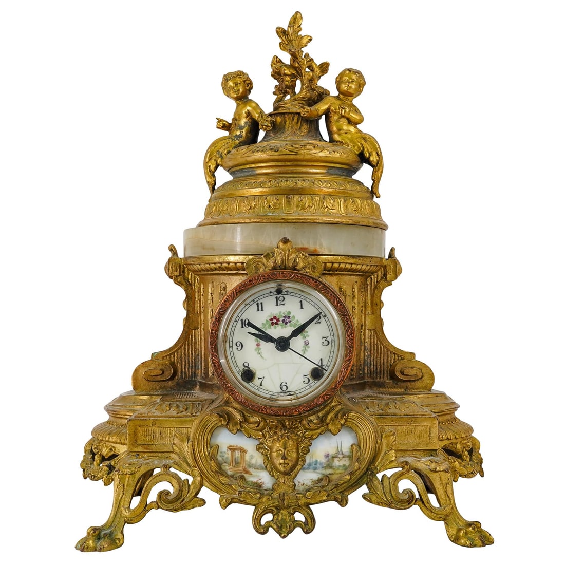 Antique French Gilded Spelter Mantel Clock (1 of 9)