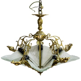 Antique French Bronze And Glass Chandelier