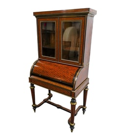 French Louis XVI Style Marquetry Roll Top Desk Cabinet
