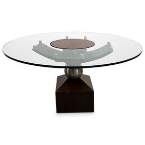 Modern Wood and Glass Top Rotating Table