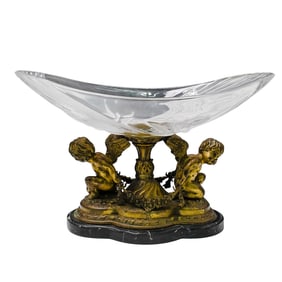 Antique Bronze and Cut Crystal Cherub Centerpiece