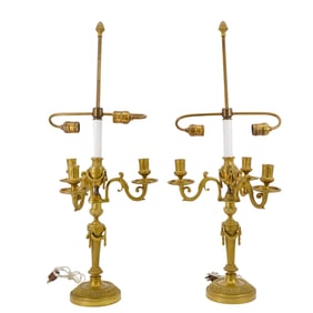 Pair of 19th Cent. Bronze Candelabra Lamps