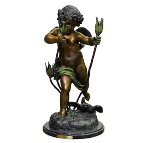 After Jean-Antoine Houdon Bronze Angel Lamp