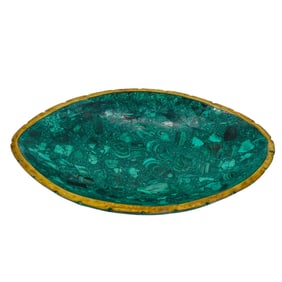 Oval Brass Mounted Malachite Bowl