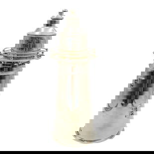 Authentic Models Chrome Plated Lighthouse Cocktail Shaker: Authentic Models Chrome Plated Lighthouse Cocktail Shaker2003, NetherlandsChrome plated cocktail shaker designed to look like a lighthouse by Authentic Models. Marked on bottom "AM 2003 No. 14256"H 14