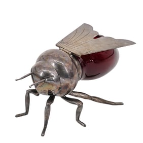Silver Plated & Glass Bee Honey Pot