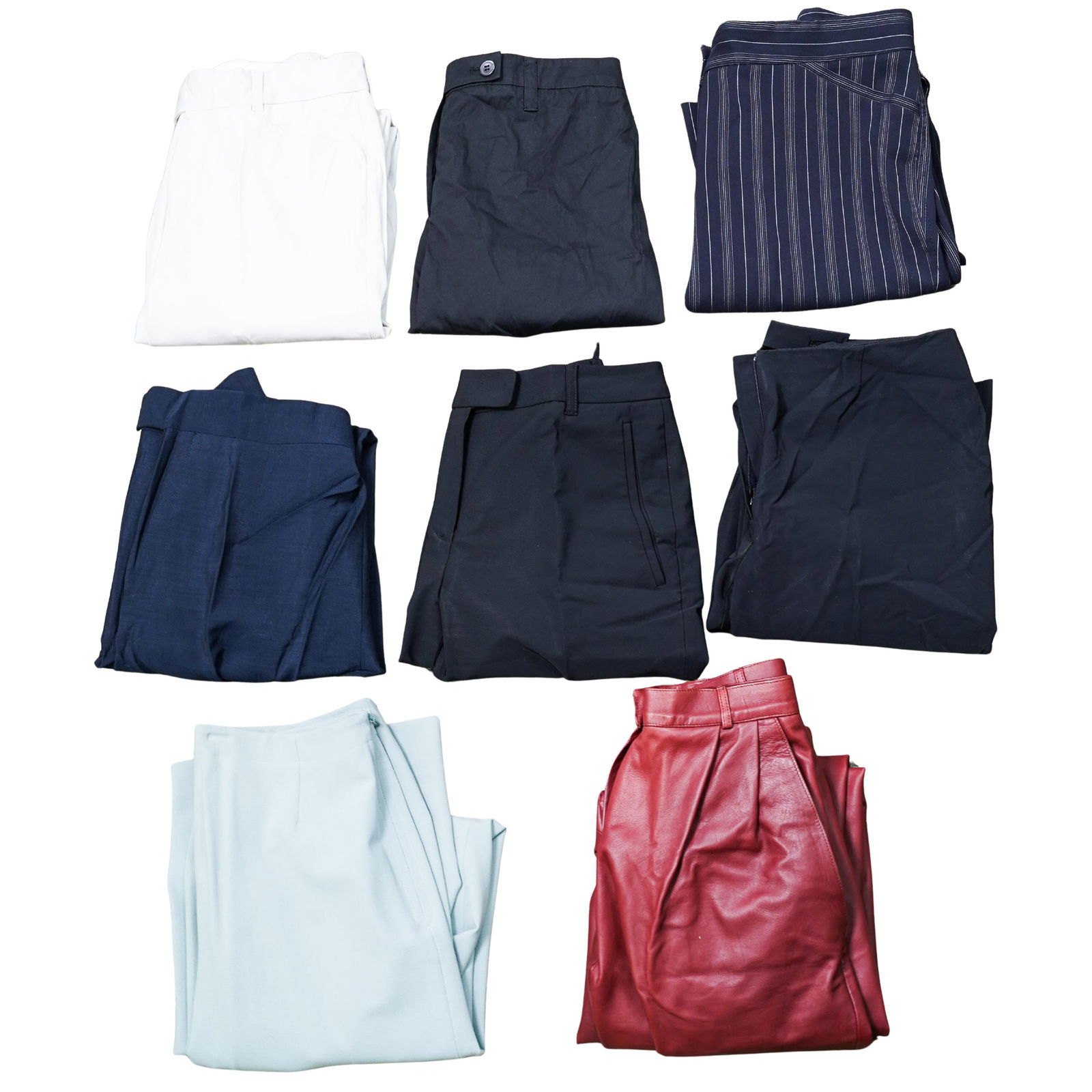 (8 Pcs) Vintage Designer Trouser Collection for Women (Prada, Gucci, Valentino): (8 Pcs) Vintage Designer Trouser Collection for Women (Prada, Gucci, Valentino)Late 20th to early 21st century, EuropeThis collection of women's trousers includes:1. Straight light beige trousers with