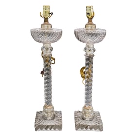 Pair Of Antique Baccarat Crystal Table Lamps
