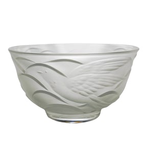 Art Deco Frosted Glass Bowl with Birds