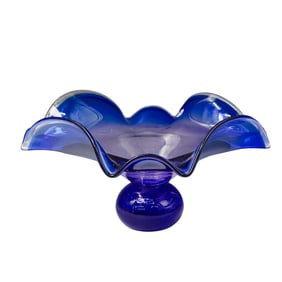 Large Blue Art Glass Centerpiece Bowl