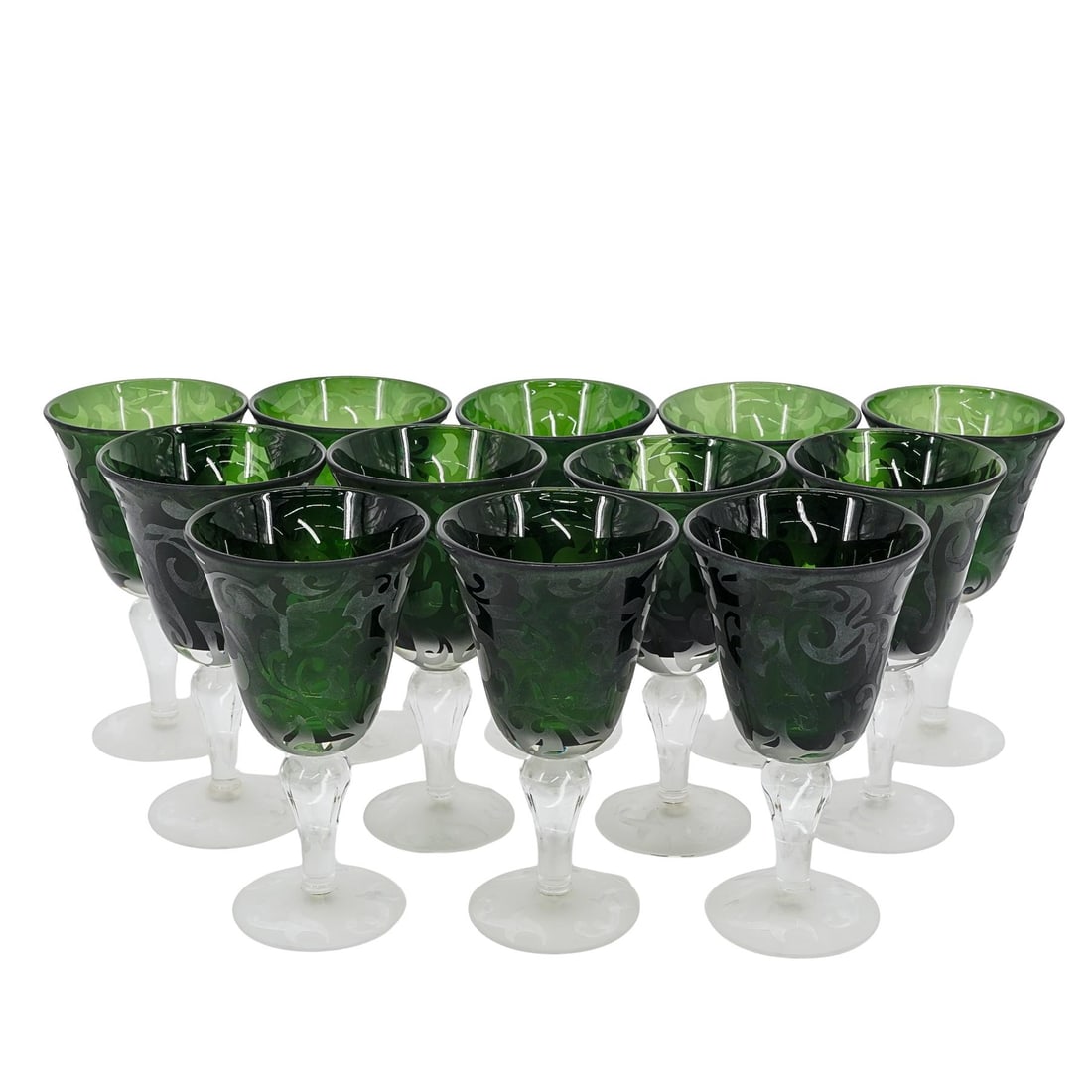 (12 Pcs) Michael Weems Elise Green Frosted Goblets (1 of 7)