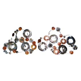 Pair of Curtis Jere (American) Copper and Mixed Metal Geometric Wall Sculptures