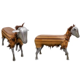 Pair of Mid Century Sheep Ottoman