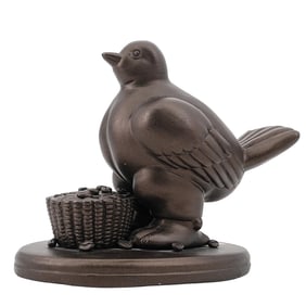 Botero Inspired Mixed Metal Bird and Coffee Beans Figurine