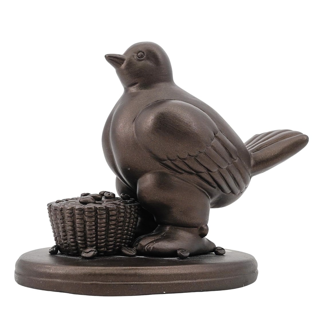 Botero Inspired Mixed Metal Bird and Coffee Beans Figurine: Botero Inspired Mixed Metal Bird and Coffee Beans FigurineMid to late 20th century, ColumbiaFernando Botero inspired mixed metal figurine. In the style of Botero's "Birds of Peace" sculptural installa