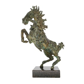 Vedigris Bronze Rearing Horse Sculpture