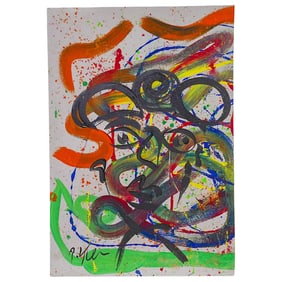 Peter Keil (B. 1942) Abstract Portrait Acrylic On Board Painting