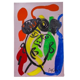 Peter Keil (B. 1942) Abstract Portrait Acrylic On Board Painting
