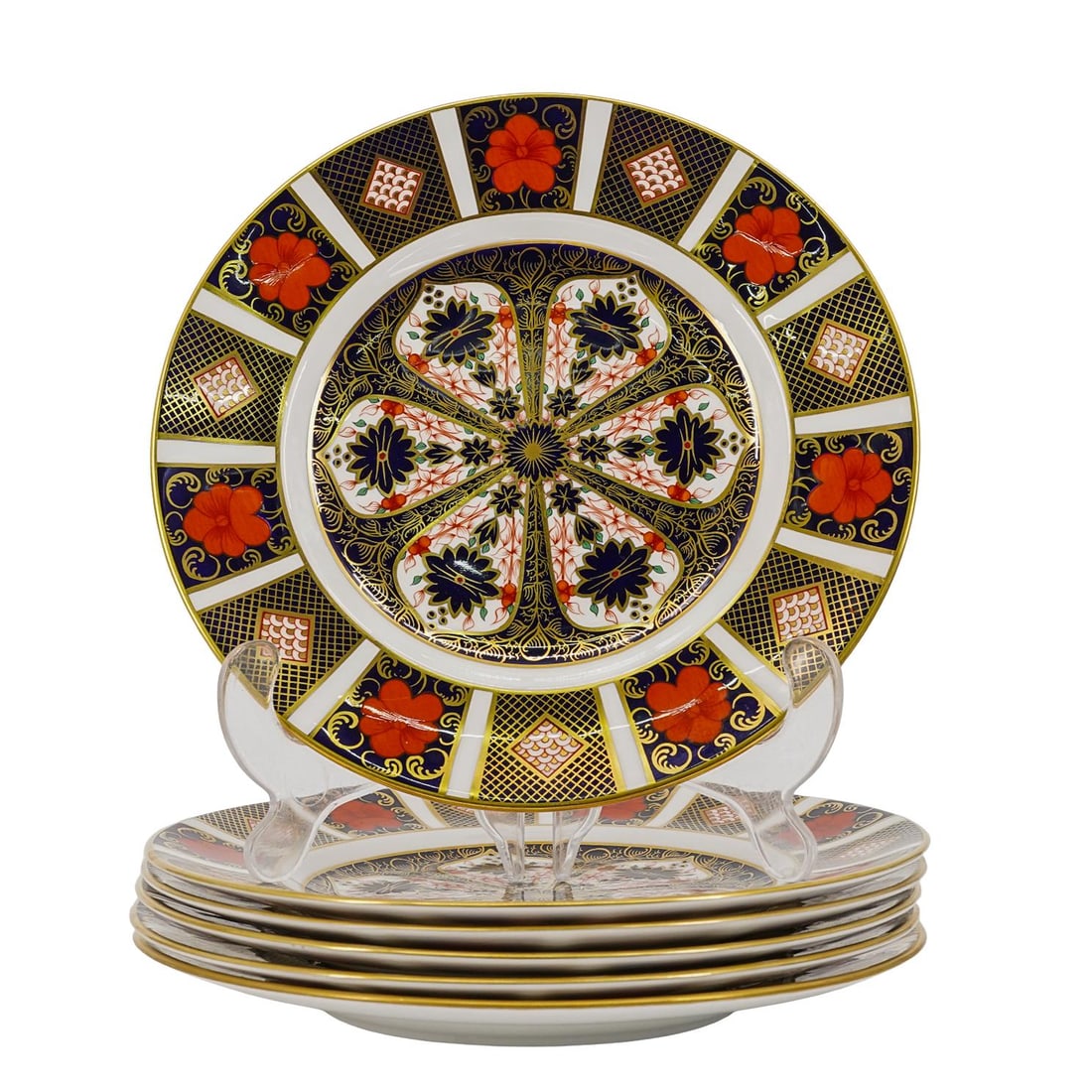 (6 Pcs) Royal Crown Derby Old Imari Salad Plates: (6 Pcs) Royal Crown Derby Old Imari Salad PlatesLate 19th to early 20th century, EnglandEnglish bone china with multicolor floral motif, yellow gold trim. On the back is stamped "DERBY CHINA ROYAL CRO