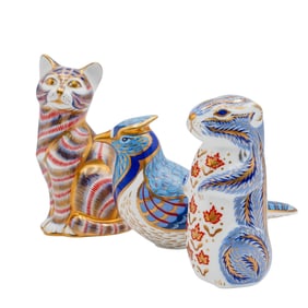 (3 Pcs) Royal Crown Derby Animal Paperweight Collection