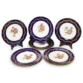 (12 pcs) Mintons for Mortlocks Hand-painted Cobalt Enameled Plates