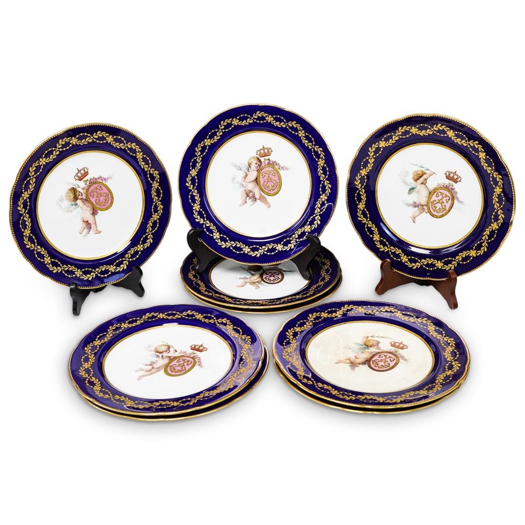 (12 pcs) Mintons for Mortlocks Hand-painted Cobalt Enameled Plates (1 of 8)