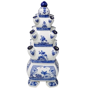 Vintage Tulip Stacking Blue and White Porcelain Vase